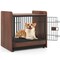Rustic Brown 2-in-1 Wooden Dog Crate End Table with Removable Pull-Out Tray and Lockable Door
